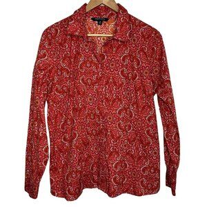 Chadwicks Paisley Button Down Blouse Size 18 Orange Pink Stretch Cotton